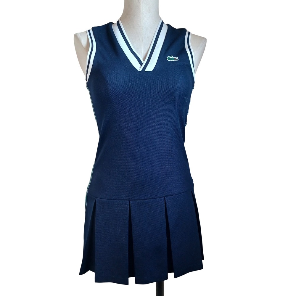 Lacoste Sport Navy Blue Pleated Tennis Dress Sleeveless V-Neck Size 34 US 2-4